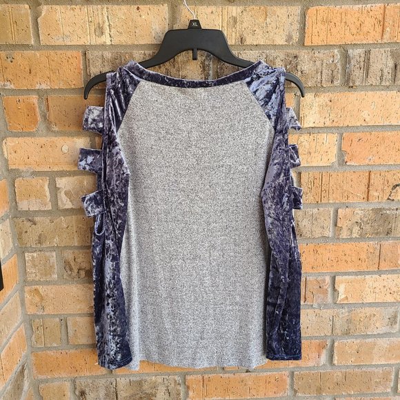 Promesa Women's Top Blouse Cold Open Shoulders Blue Gray Size S - Picture 6 of 8